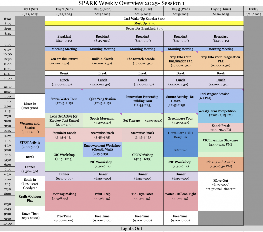 Session one weekly schedule